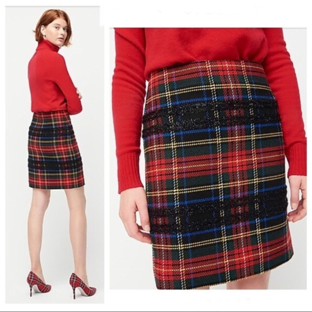 J Crew Mini Skirt in Lurex Stewart Tartan Plaid 6 8